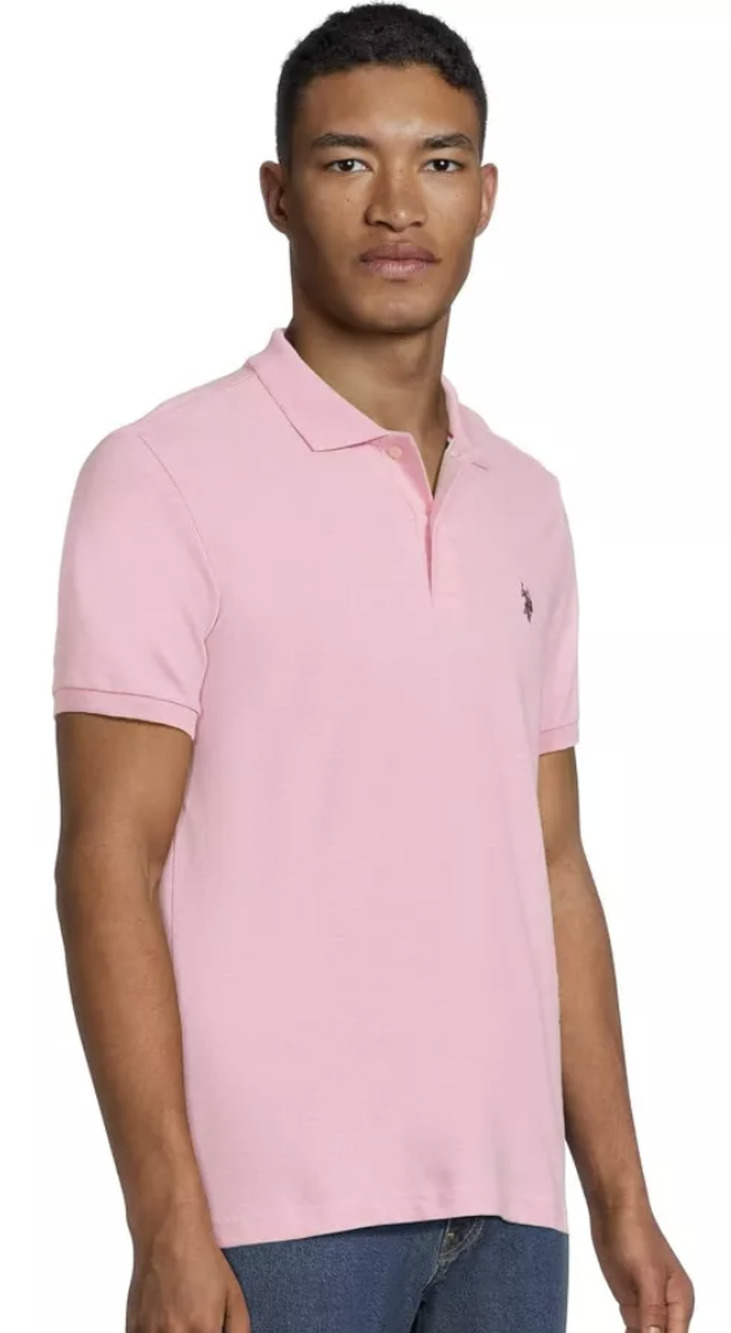 US Polo Assn Men's Medium Pink Slim Fit Preppy Short Sleeve Polo Shirt OS19-18
